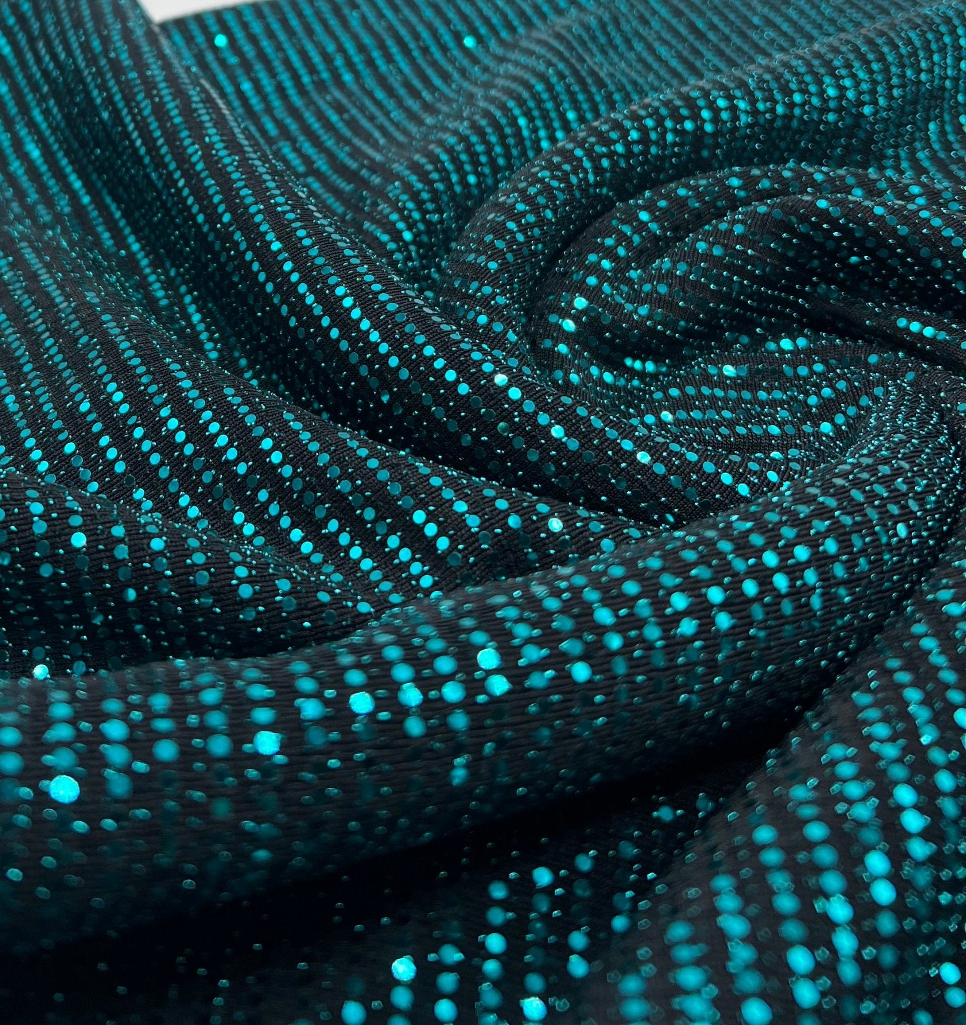 Teal Sequin Nylon Metallic Sparkle Stretch Fabric - T9 Fabrics